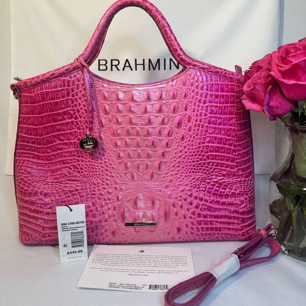 Brahmin Vibrant Pink Croc-Embossed Satchel